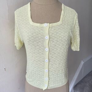 THANNE Yellow Cotton Blend Cropped Short Sleeve Button Front Cardigan NWOT S/M